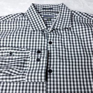 Calibrate Non Iron Check Button Shirt Mens Size L Large Gray Long Sleeve